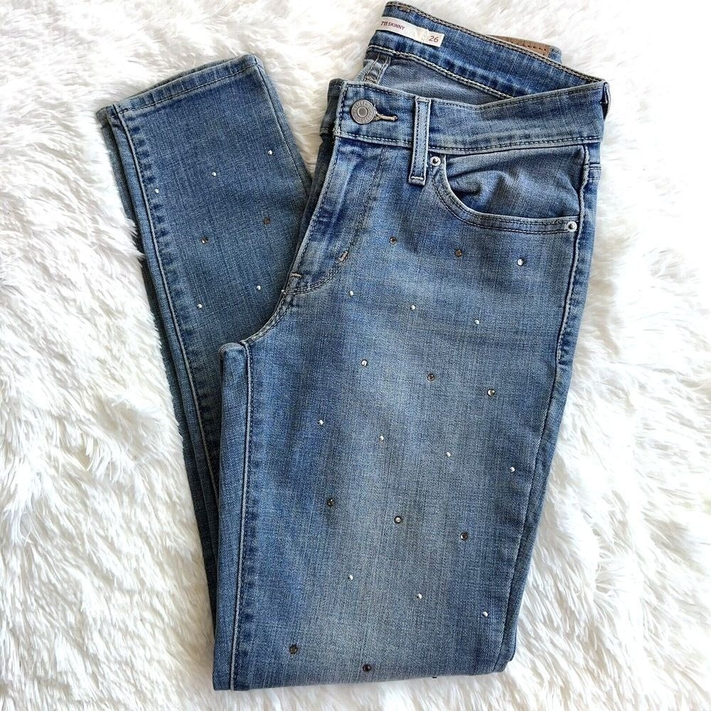 Levi's Women's Jeans 711 Skinny Blue Jeans 26 Rhinestone Stretch - Picture 14 of 14